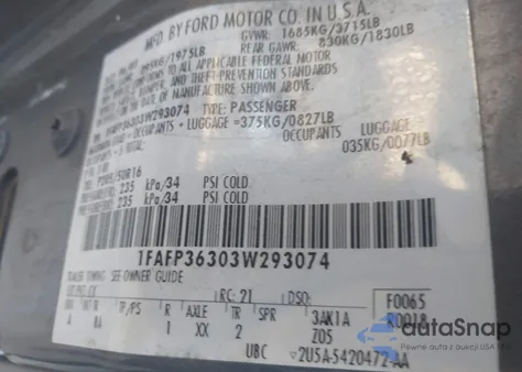 2003 Ford Focus Se/Ztw from USA, damaged, VIN 1FAFP36303W293074